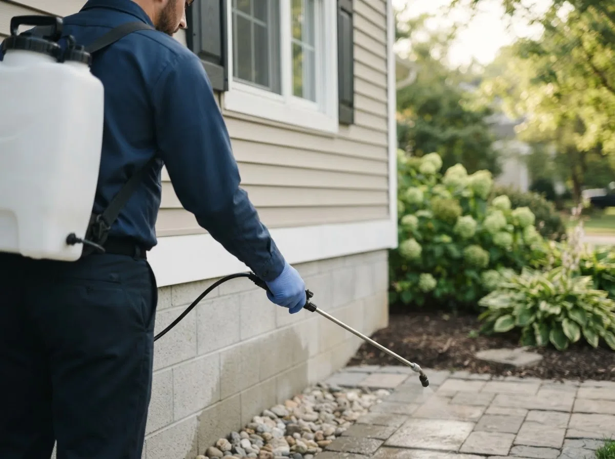 Pest control technician inspecting a home in Hiawatha, KS